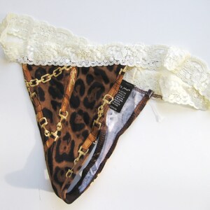 Baby Phat NIEUW Set van ivoorkleurig katoen en kant met dierenprint en kanten randje M afbeelding 6