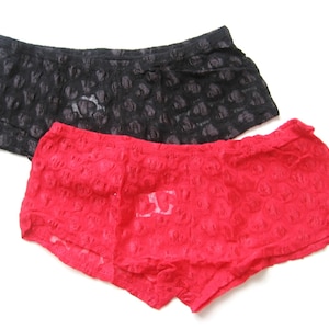Enticing Lingerie NEW Women&#39;s Hearts Embroidery Sheer Mesh Boyshorts Small