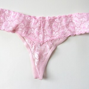 Enticing Lingerie NEW Women's Pink All Over Sheer Floral Embroidered Lace Tanga Thong