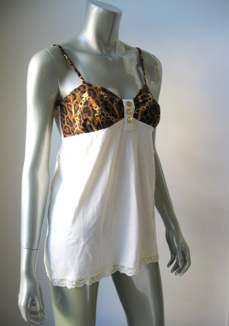 Baby Phat NIEUW Set van ivoorkleurig katoen en kant met dierenprint en kanten randje M afbeelding 2