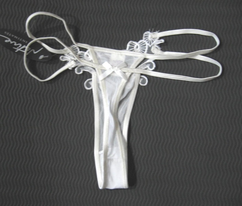 Native Intimates 3 String Native Intimates NEW Bridal White Embroidered Hearts Sheer Lace Mesh ...