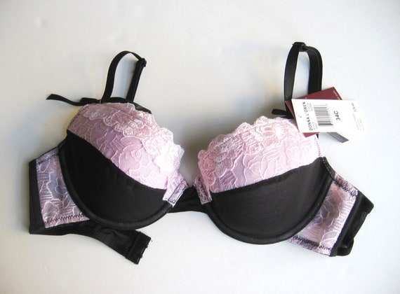 Donna L'oren NEW Black Mesh Pink Rose Embroidery Lace Contour Cup  Underwired Bra 34C 