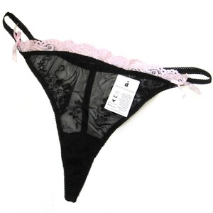 Vintage Donna L'oren NEW Women's Pink Lace Black Sheer Floral Mesh G-string Thong 3XL - 10