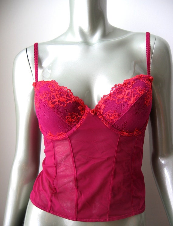 Gilligan & O'malley NEW Berry Sheer Mesh Embroidered Build-in UW Bra Cami  Tank 36B 