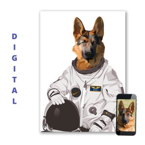 Astronaut Custom Digital Portrait, Pet Portrait from Photo, Space Print, Funny Pet Portrait, Space Gift, Personalized Dog Gift, Dog Dad Gift