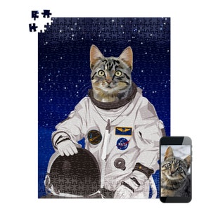 Custom Cat Puzzle, Space Cat, Custom Cat Portrait, Cartoon Pet Portrait, Custom Puzzle From Photo, Personalized Jigsaw Puzzle, Pet Puzzle
