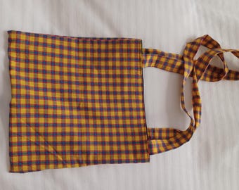 Handmade Gingham Tote Bag | Neutral Plaid Reusable Shopper | Burnt Orange Checked Cloth Bag | Cottagecore Aesthetic Tote | Eco-Friendly Gift
