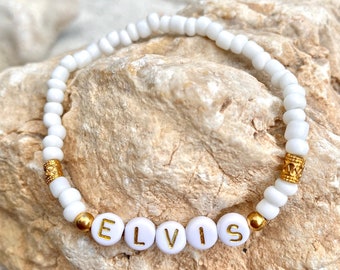 Wunschname Personalisierbares Armband Perlenarmband Weiß Boho Geschenkidee