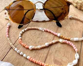 Sunglass Chain Accessoires Mask Holder Chain for Glasses Shells Freshwater Pearls Mask Strap Gift Beige Natural Tones