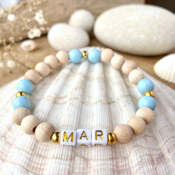 MAR Beaded Bracelet Personalized Pastel Color Bracelet Gift Birthday Gift Letter Beads Bracelet Jewellery Light Blue