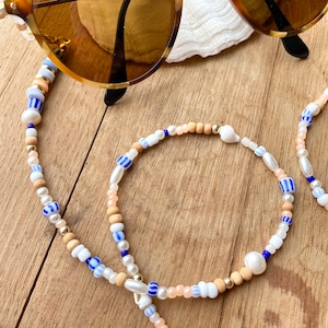 Chaîne de lunettes de soleil de Style méditerranéen, accessoires porte-masque, chaîne pour lunettes, coquillages, perles d'eau douce, sangle de masque, idée cadeau