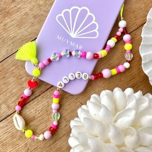 Mobile phone chain BELLA pearl necklace Personalizable mobile phone accessory Phone strap Neon Yellow Pink Red colorful mobile phone chain Mobile phone pendant Valentine&#39;s Day