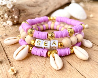 LILAC SEA | Perlenarmband | Armband Set | Strand Schmuck | Hippiearmband | Boho - Chic | Urlaub | Sommer | Muschelarmband