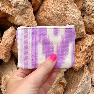 Mini bolso Ikat MORADO Mallorca Tejido mallorquín estampado lengüeta Accesorio mediterráneo cartera bolso pequeño