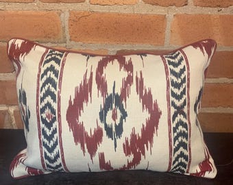Scatter cushion made using Pierre Frey, Thorpe of London Fabrics, Chevron Diamond , printed fabric . Piped using Holland and Sherry Wool