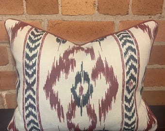 Scatter cushion made using Pierre Frey, Thorpe of London Fabrics, Chevron Diamond , printed fabric . Piped using Holland and Sherry Wool