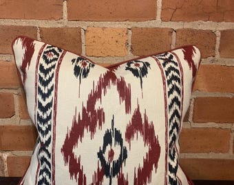 Scatter cushion made using Pierre Frey, Thorpe of London Fabrics, Chevron Diamond , printed fabric . Piped using Holland and Sherry Wool