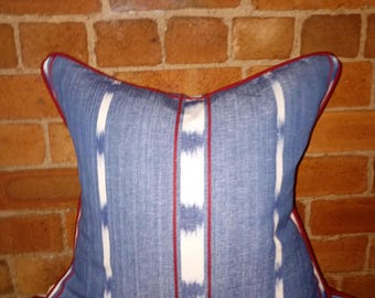 Ikat Stripe Cushion Cover, Blue and Red, 18 inch Square