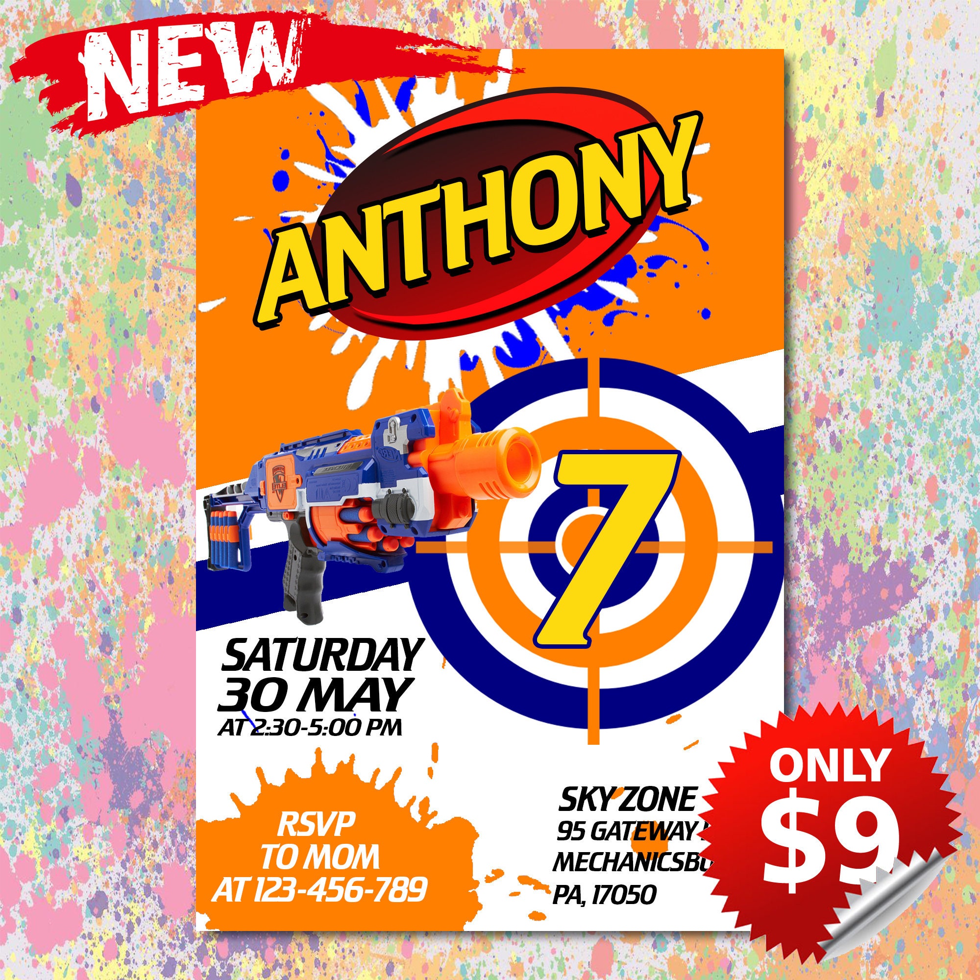 Digital and Printable Nerf Gun Theme Birthday Invitation Etsy