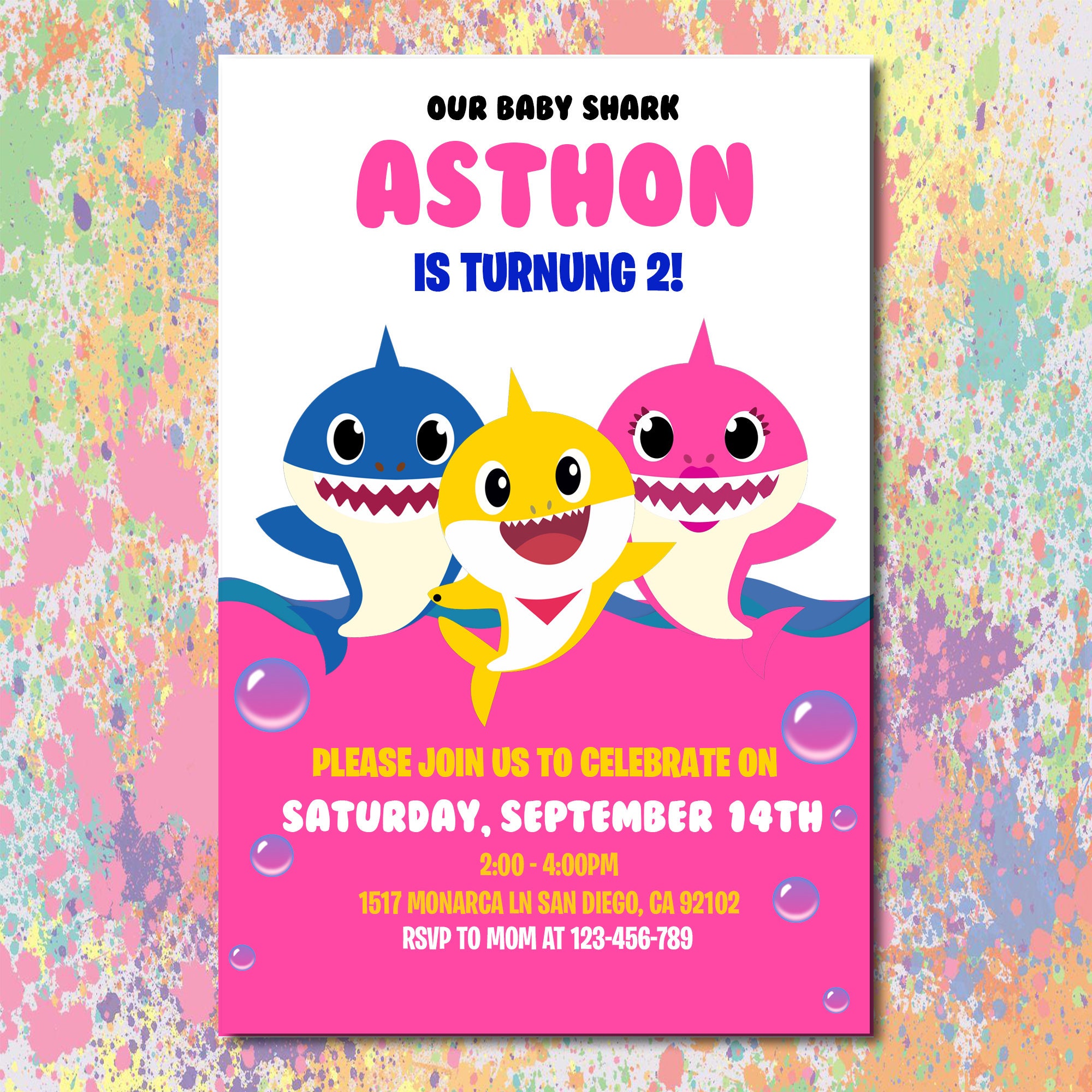 Digital and Printable Baby Shark Theme Birthday Invitation | Etsy