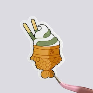 Matcha Taiyaki Soft Serve Sticker – Cute Japanese Dessert Vinyl Sticker, Kawaii Ice Cream Sticker, Asian Sweets Sticker