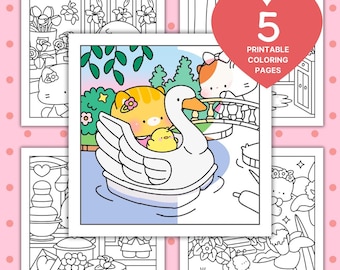 Kawaii Malseiten: 5 süße Blütentage zum ausdrucken (digitaler Download)