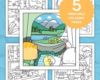 SanoBean Summer Fun - Kawaii Digitale Ausmalbilder für Erwachsene und Kinder, 5 druckbare Illustrationen
