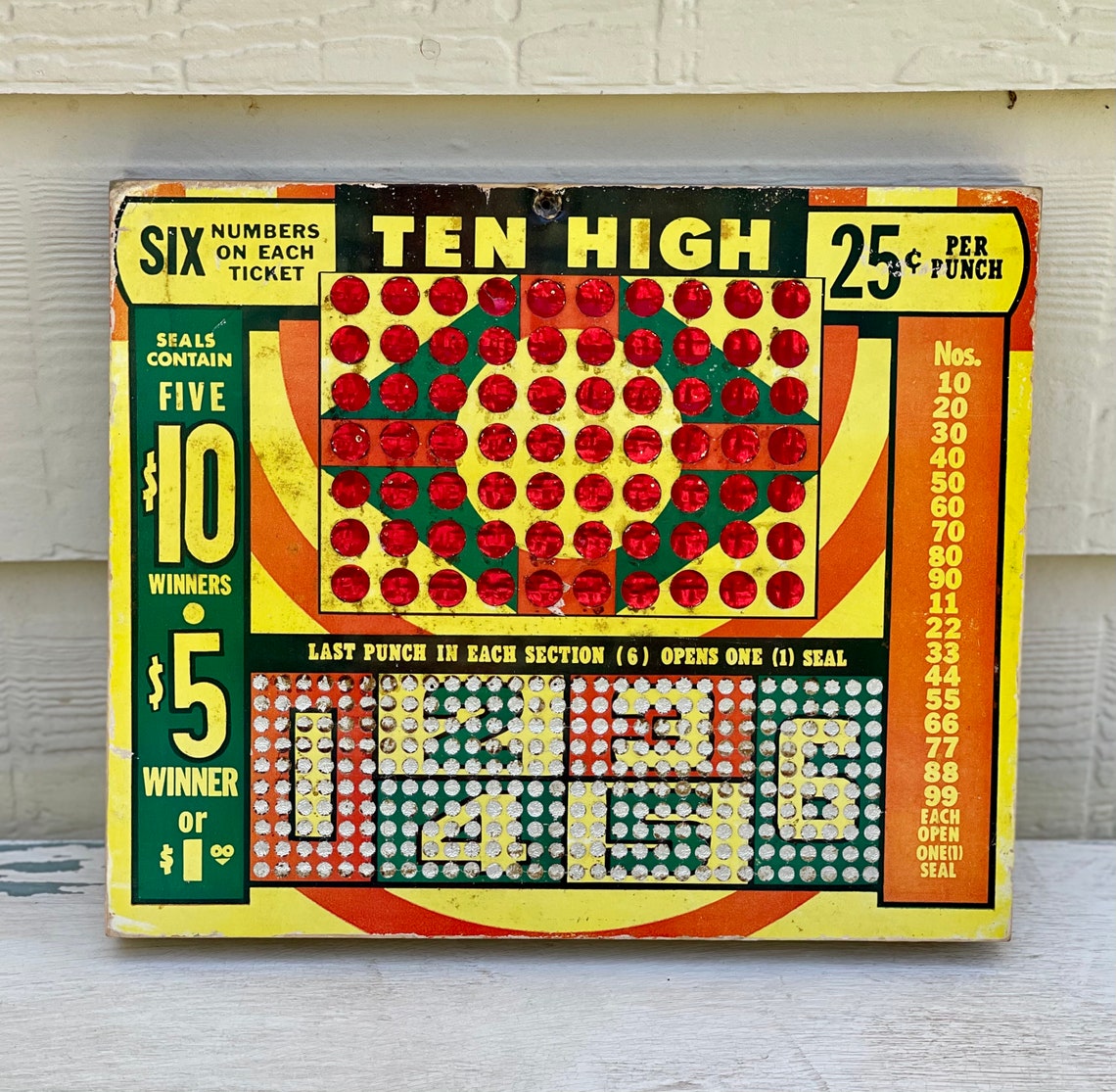 Vintage Ten High Gambling / Lottery Game / Punch Board Etsy