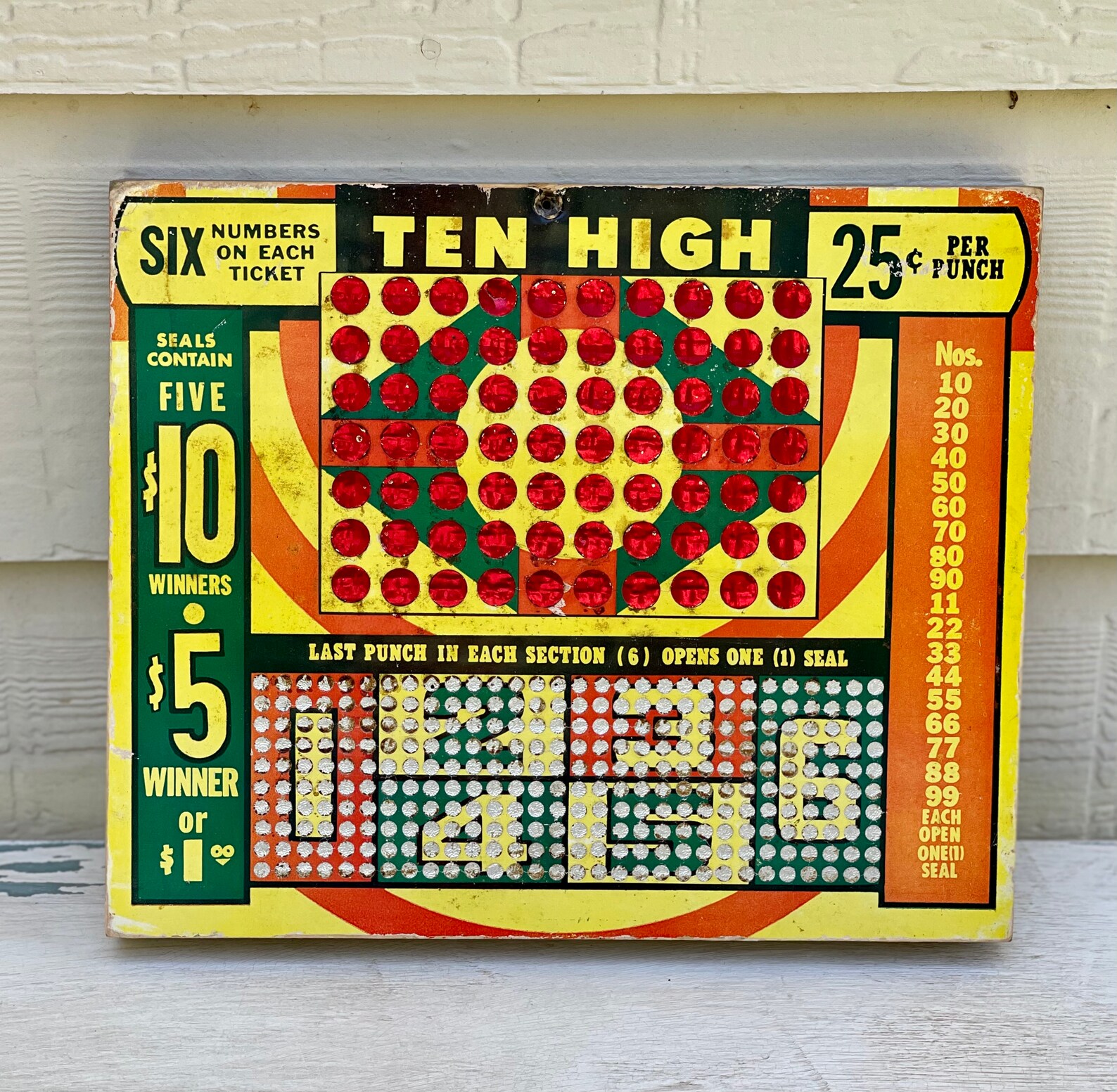 Vintage Ten High Gambling / Lottery Game / Punch Board Etsy