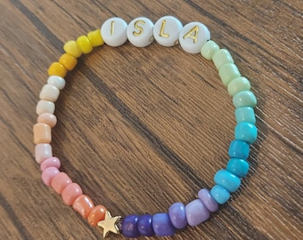Personalised Name Bracelet,Kids size, Beaded Name Bracelet-Bright Rainbow Kids