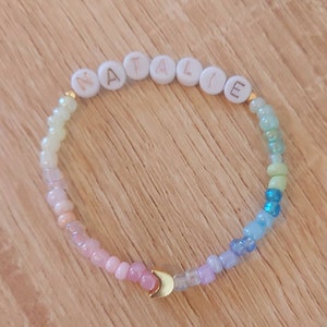 Personalized Name Bracelet: Pastel Rainbow Beaded Bracelet - Adult