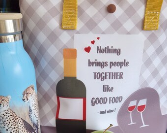 Wine quote lunch bag, waterproof lunch bag, lunch bag, sandwich bag, snack bag