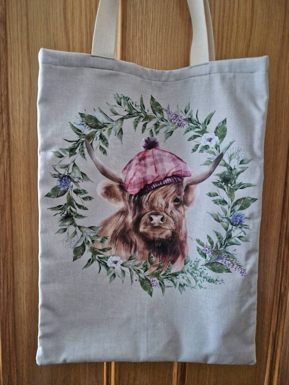 Highland cow tote bag, cotton tote bag, Highland cow shopping bag, Highland cow market bag, Highland cow bag, tote bag, reusable tote bag