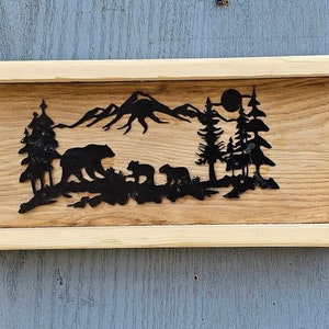 Mountain Wildlife Wall Decor Spring Bears Scene Cutout Narrow Shelves Woodland Animals Wall Hanging Home Cabin Decor  1204