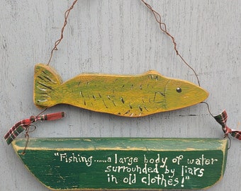 Humorous Vintage Fishing Saying Sign Fisherman Boat Wildlife Lake River Liars Fish Stories    1005