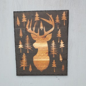 Wildlife Woodland Pines Deer Wall Art Whitetail Hanging Rustic Cabin Cottage Home Lodge Hunting Decor 170