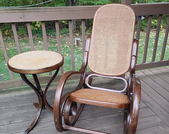 Vintage Cane Rocking Chair SHIPPING IS NOT 1.00 Bentwood Matching Cane Table      942