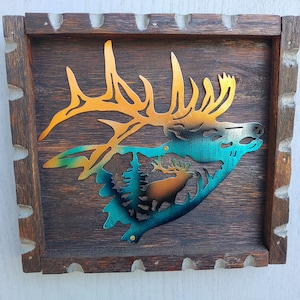 Metal Elk Wall Hanging Wildlife Woodland Animal Forest Hunting Stag Home Cabin Decor  864