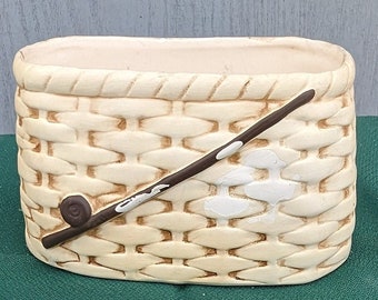 Vintage Ceramic Fishing Basket Planter: Lake Decor, Candy Dish ~ 1181