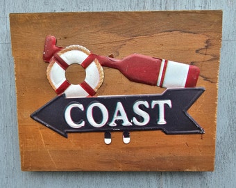 Two Great Nautical Wall Decor AHOY COAST Metal Cutout Sign Reclaimed Cedar Wood Fishing Ocean Seashore Lake Cabana Cottage  1231