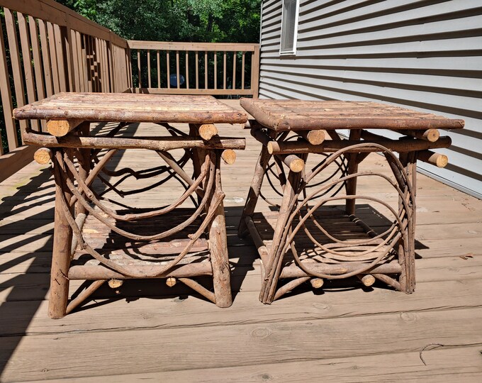 Vintage Pair of Bentwood Twig End Tables, Adirondack Style, Furniture