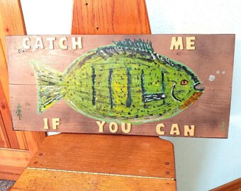 Rustic Hand Painted Fish Sign: Cabin Lake House Wall Decor ~ 080