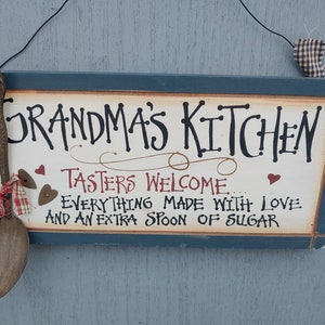Vintage &quot;Grandma&#39;s Kitchen&quot; Saying Sign Tablespoon of Sugar Tasters Cooking Baking Love Wood Kitchen    1071