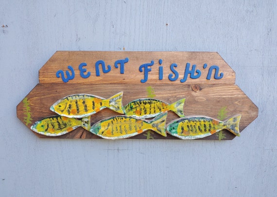 Rustic Fishing Decor Hand Painted Perch went Fish'n Fisherman Lake River  Ocean Wildlife Wood Wall Art Man Cave 866 -  Canada