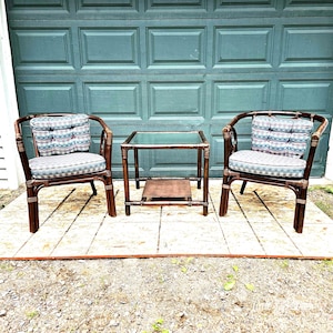 Vintage Bamboo Patio Set: 2 Chairs & Glass Table - 1910