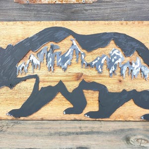 Bear Mountains Rustic Wall Hanging Stained Wood Hunting Mountains Cut Out Design Wildlife Woodland Animal Cabin Cottage Home Lodge Decor 133