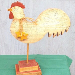 Vintage Wood Rooster Stand: Farmhouse Barn Decor ~ 1137