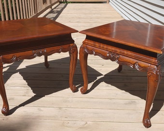 Antique Country French End Tables Carved Legs and Apron Inlaid Star Design Wood Claw Feet Beautiful Patina   SHIPPING NOT 1.00  748