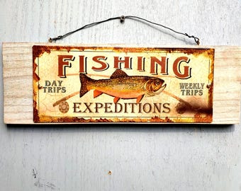 Rustic Metal Fishing Sign Lake Ocean River Brook Trout Outdoor Wall Decor Lakeside ~ 260