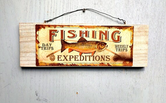 Rustic Metal Fishing Sign Lake Ocean River Brook Trout Outdoor